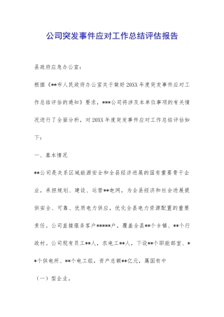 公司突发事件应对工作总结评估报告-