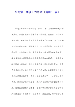 公司第三季度工作总结