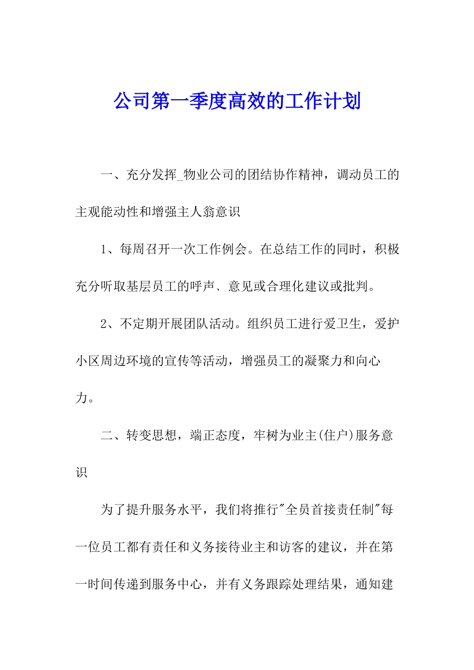 公司第一季度高效的工作计划_第1页