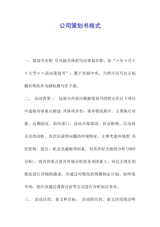 公司策划书格式