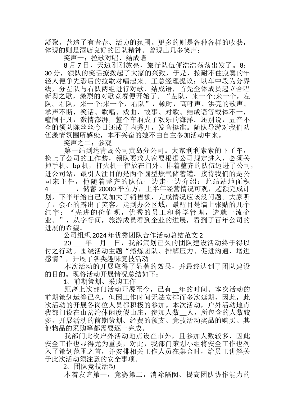 公司组织2024年优秀团队合作活动总结长篇范本模板五篇_第2页