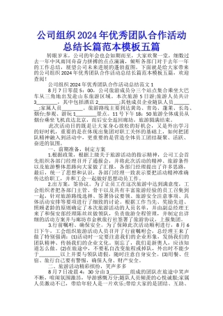 公司组织2024年优秀团队合作活动总结长篇范本模板五篇