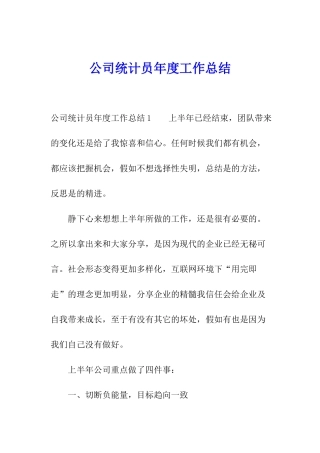 公司统计员年度工作总结