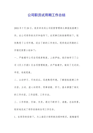 公司职员试用期工作总结-