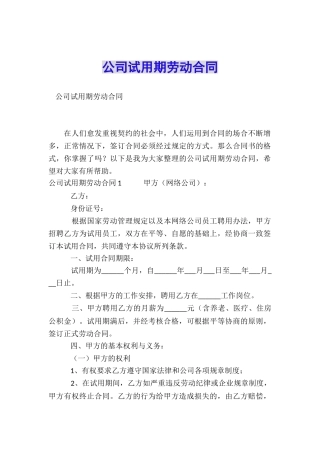 公司试用期劳动合同