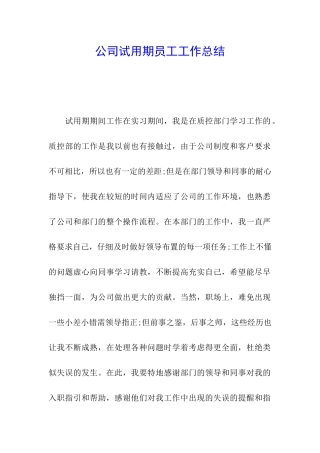 公司试用期员工工作总结