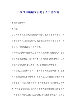 公司试用期结束后的个人工作报告-