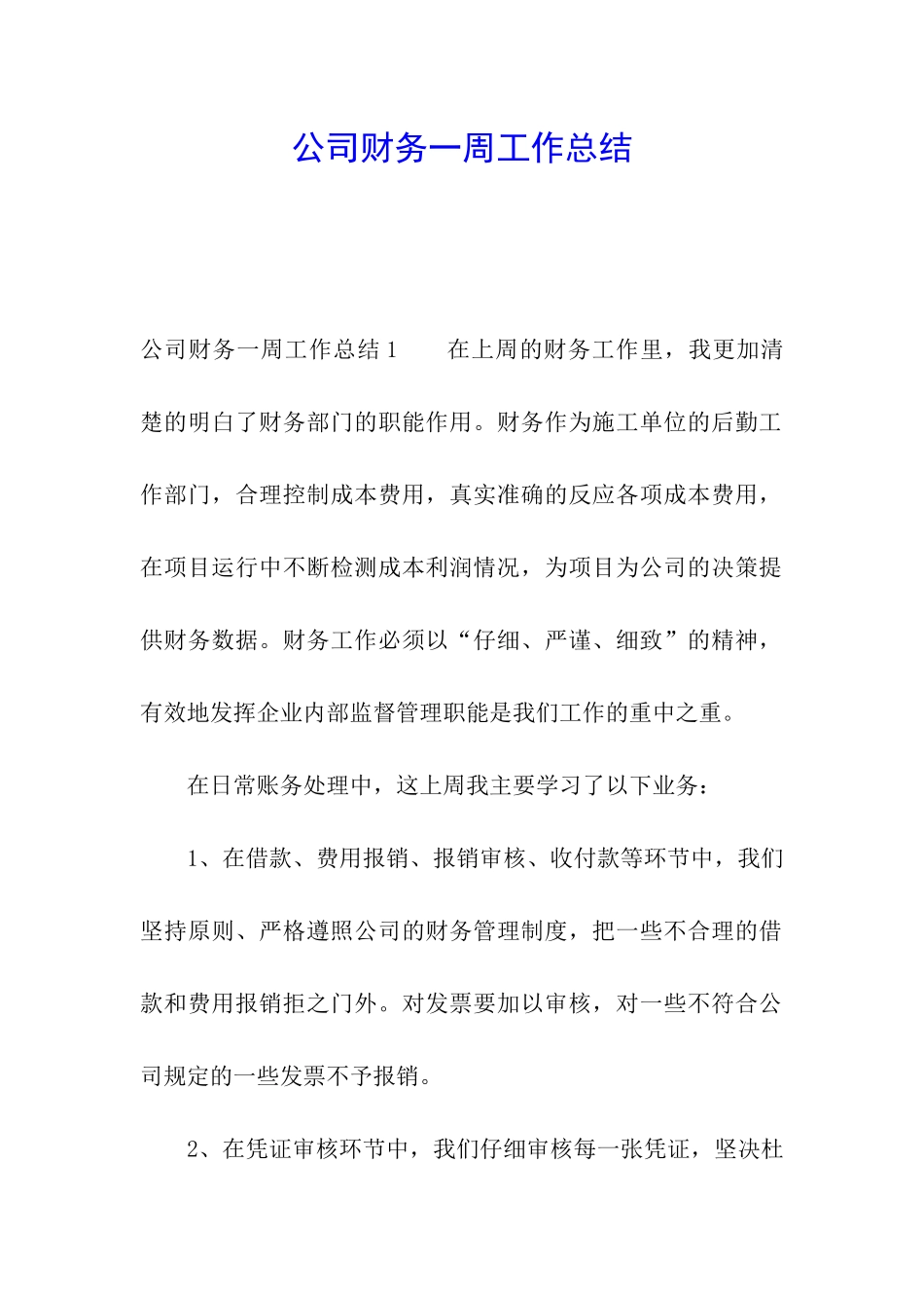 公司财务一周工作总结_第1页