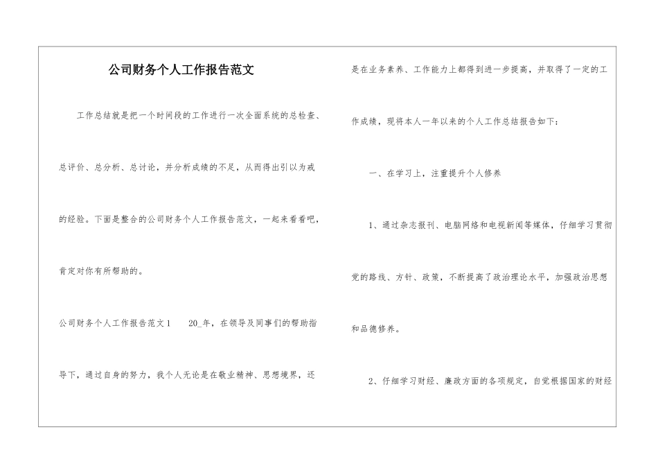 公司财务个人工作报告范文_第1页