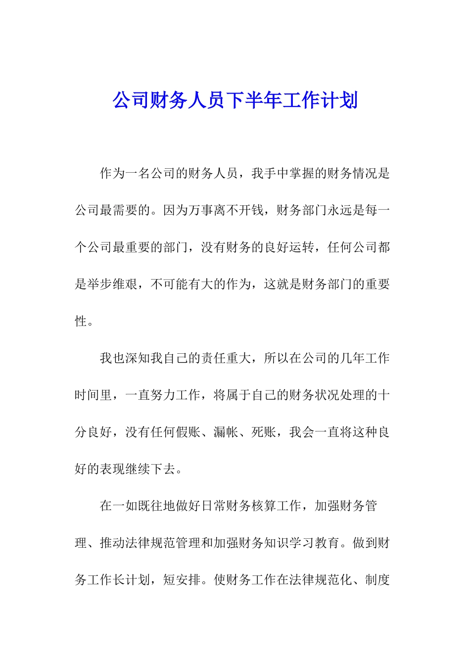 公司财务人员下半年工作计划_第1页