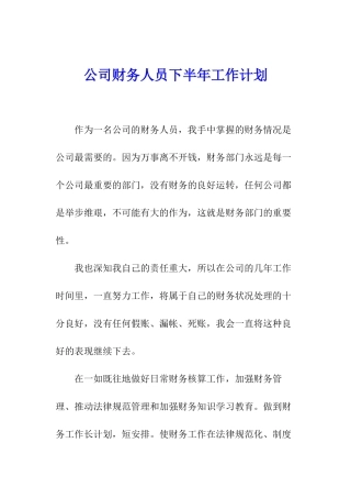 公司财务人员下半年工作计划