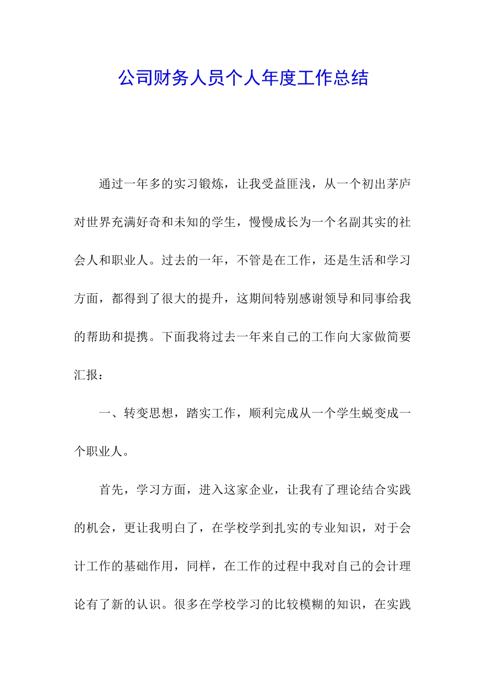 公司财务人员个人年度工作总结_第1页