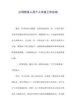 公司财务人员个人年度工作总结