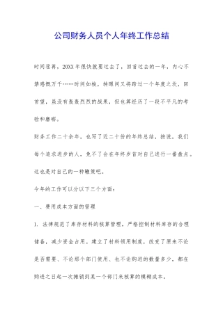 公司财务人员个人年终工作总结-