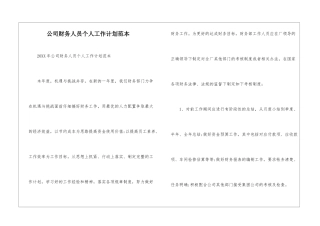 公司财务人员个人工作计划范本--