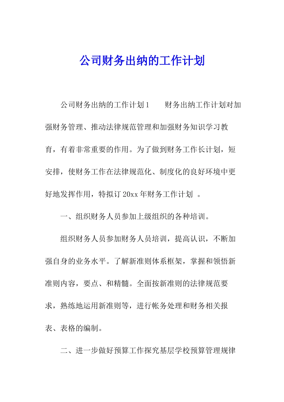 公司财务出纳的工作计划_第1页