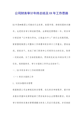 公司财务审计年终总结及XX年工作思路-