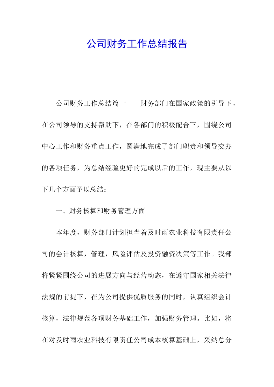 公司财务工作总结报告_第1页