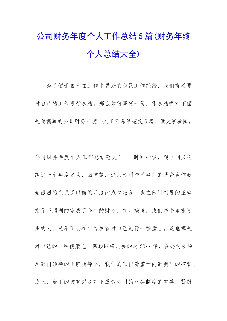 公司财务年度个人工作总结5篇_第1页