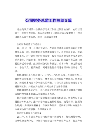 公司财务总监工作总结5篇