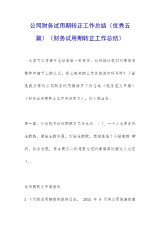 公司财务试用期转正工作总结