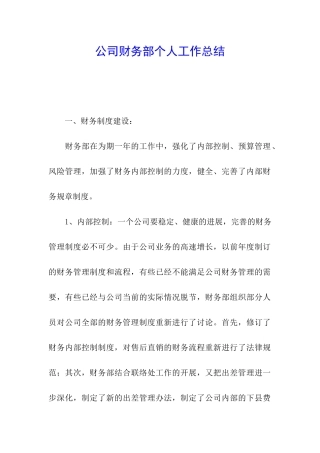 公司财务部个人工作总结