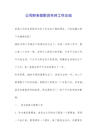 公司财务部职员年终工作总结-