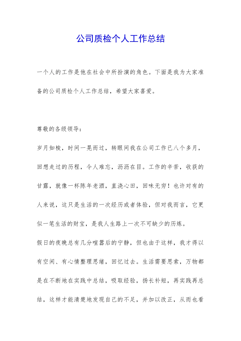 公司质检个人工作总结-_第1页