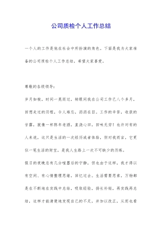 公司质检个人工作总结-