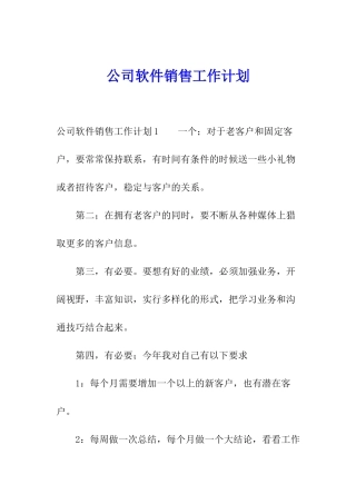 公司软件销售工作计划
