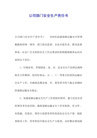 公司部门安全生产责任书