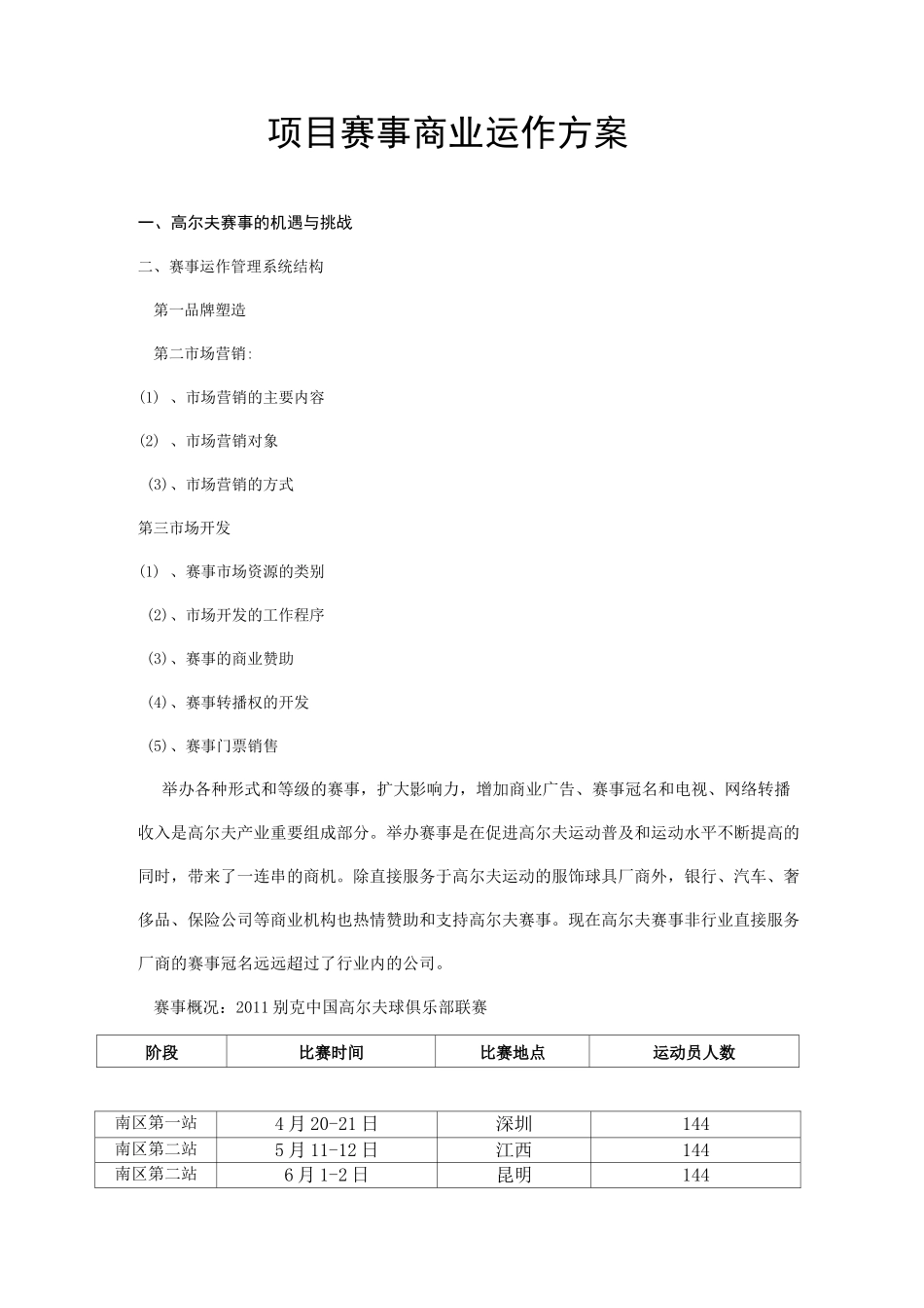 高尔夫项目赛事商业运作方案_第1页