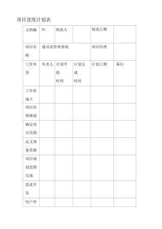 项目进度计划表