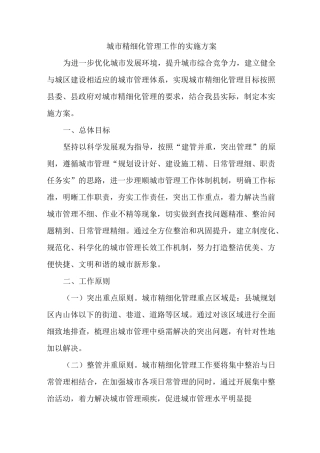 城市精细化管理工作的实施方案