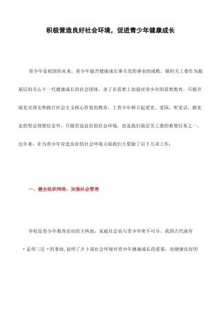 情况汇报：积极营造良好社会环境,促进青少年健康成长