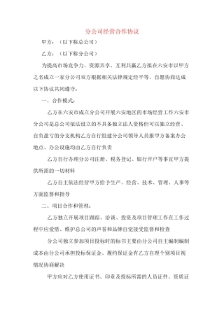 分公司经营合作协议