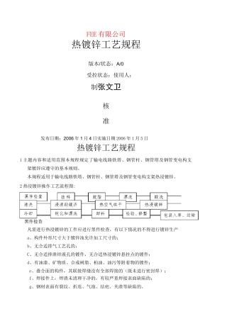 热镀锌工艺规程