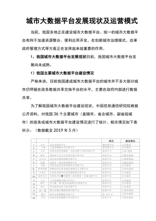 城市大数据平台发展现状及运营模式