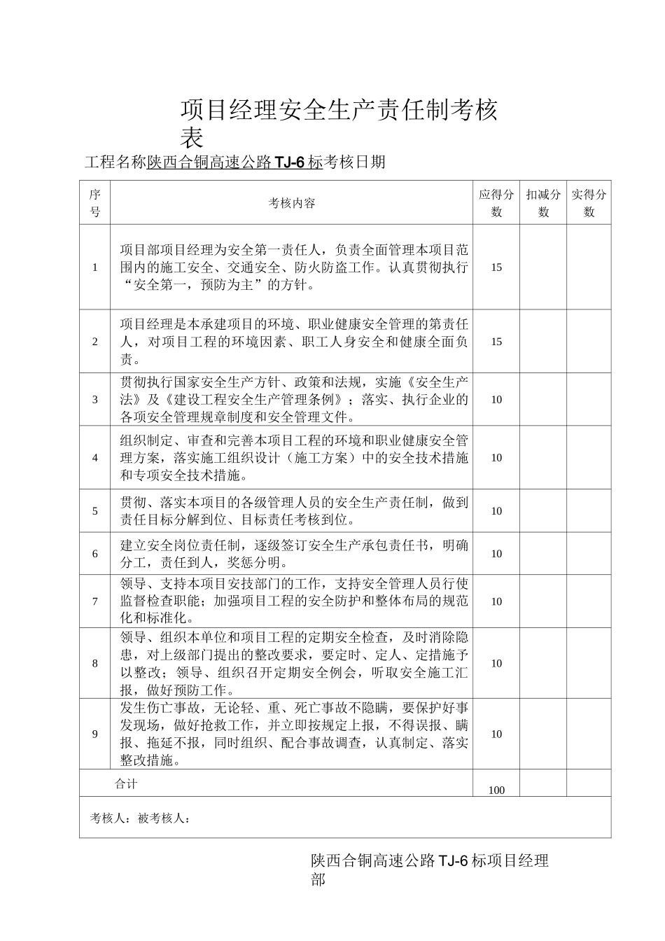 目标责任制考核表_第1页