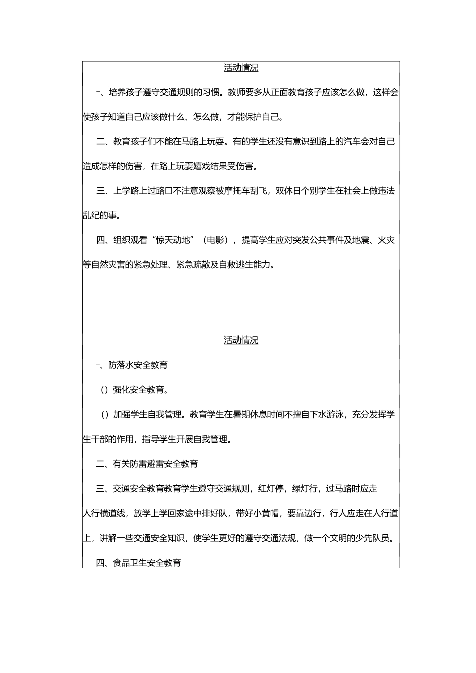 小学生班级安全教育记录_第1页