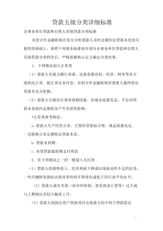贷款五级分类详细标准