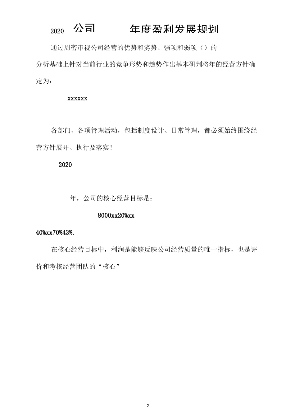 公司2020年度盈利发展规划书_第2页