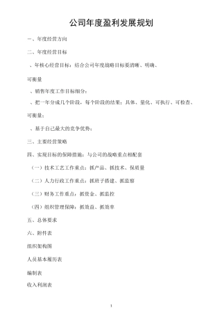 公司2020年度盈利发展规划书
