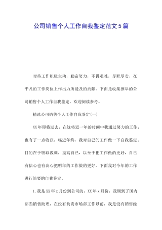 公司销售个人工作自我鉴定范文5篇