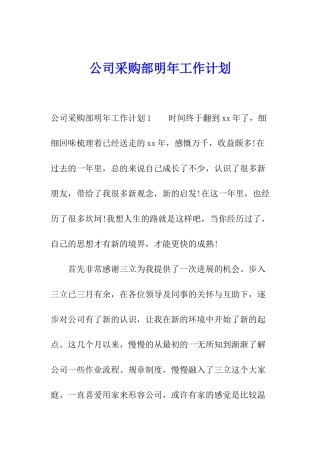 公司采购部明年工作计划