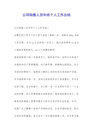 公司销售人员年终个人工作总结-