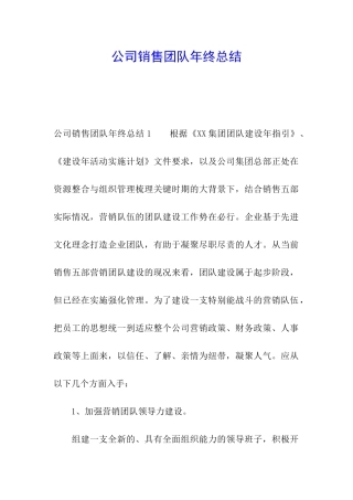 公司销售团队年终总结
