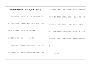 公司销售职员一周工作计划-销售工作计划