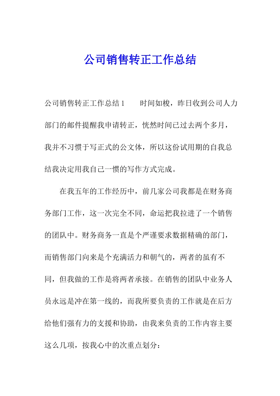 公司销售转正工作总结_第1页