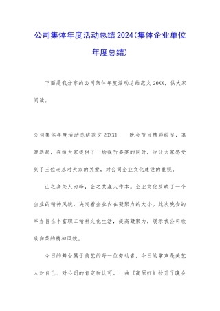 公司集体年度活动总结2024